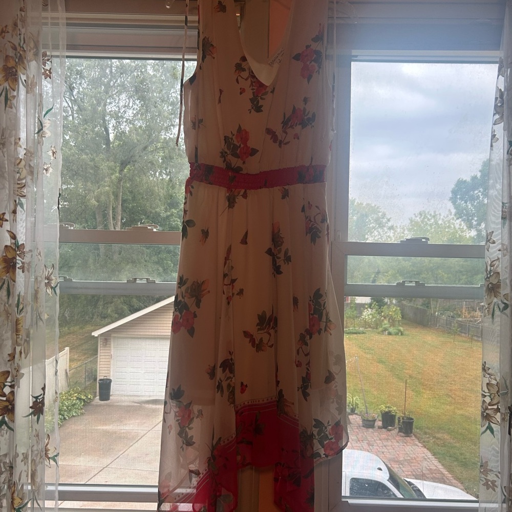 Floral Sleeveless Dress with Red Accents